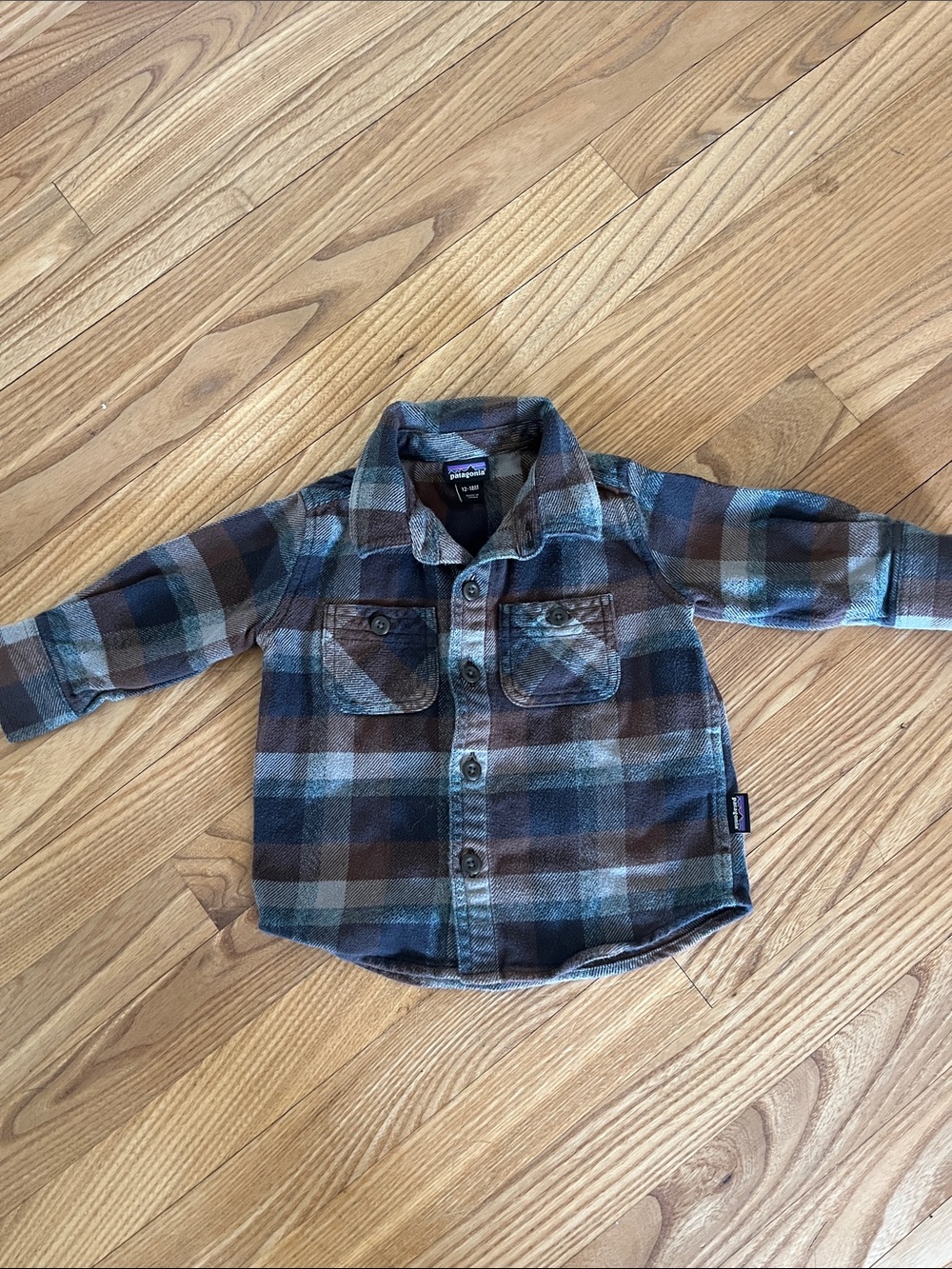 Patagonia Boys Plaid Button-Down Shirt size 12-18 months